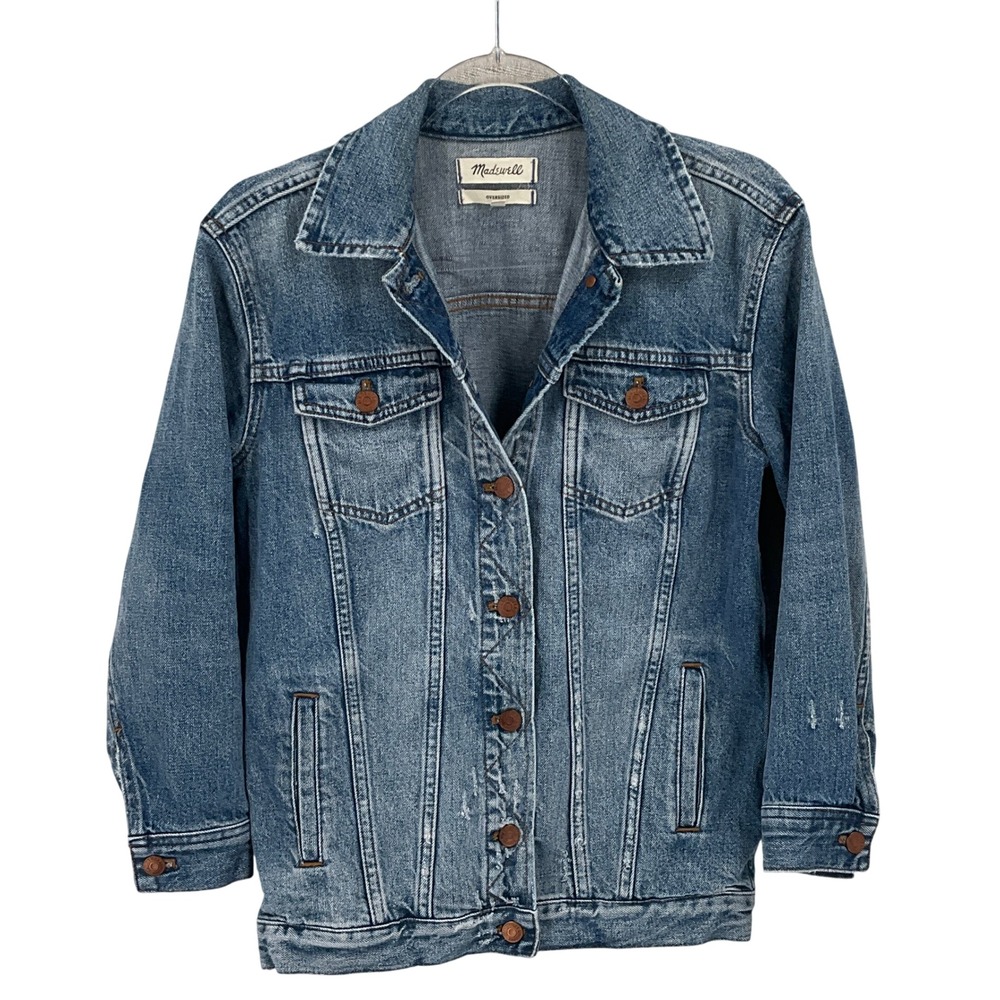 Madewell Denim Jacket Womens XXS Blue Oversized Distressed Trucker Classic Boho